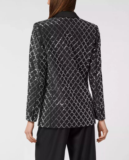 Crystal-Embellished Black Satin-Trim Blazer - Jackets