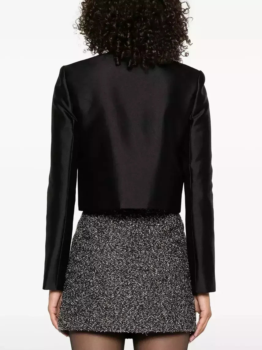 Crystal-Embellished Black Taffeta Jacket - Jackets