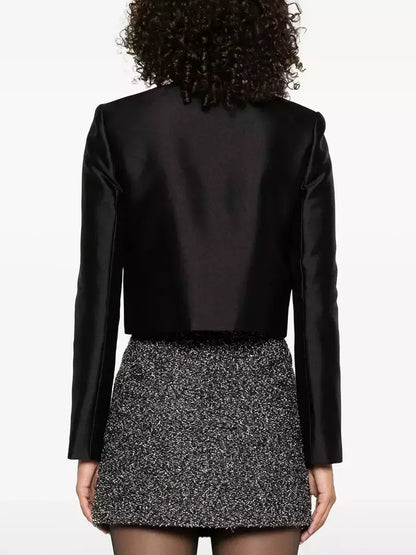 Crystal-Embellished Black Taffeta Jacket - Jackets