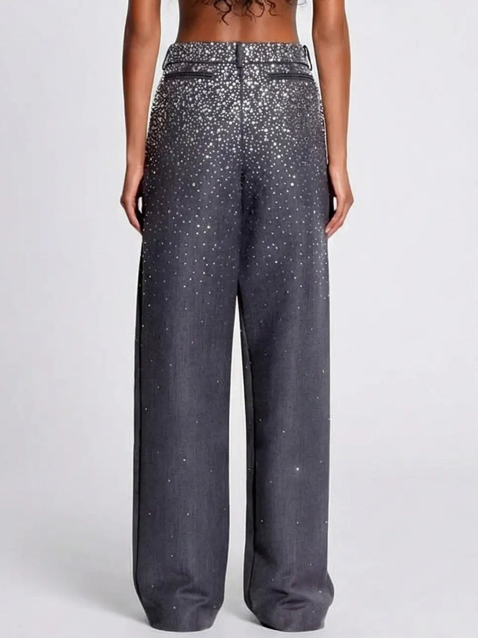 Crystal-Embellished Charcoal Gray Dress Pants - Jeans & Pants