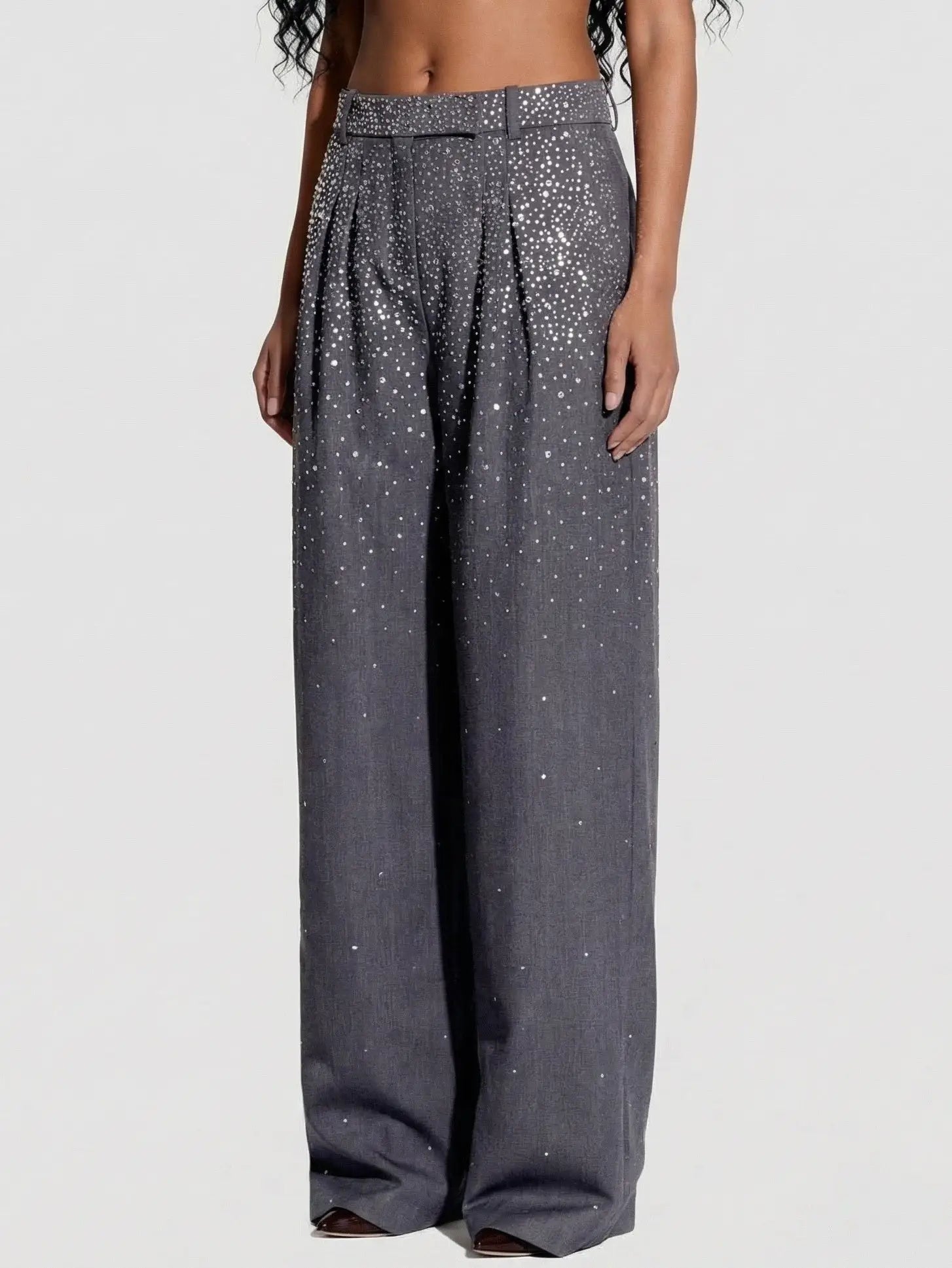 Crystal-Embellished Charcoal Gray Dress Pants - Jeans & Pants