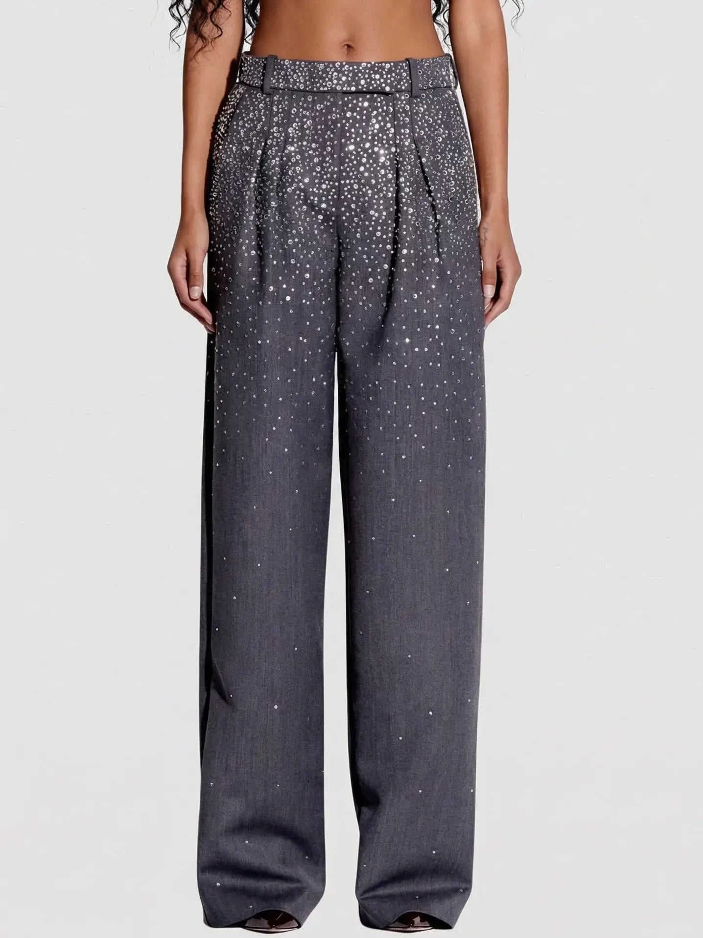 Crystal-Embellished Charcoal Gray Dress Pants - Jeans & Pants
