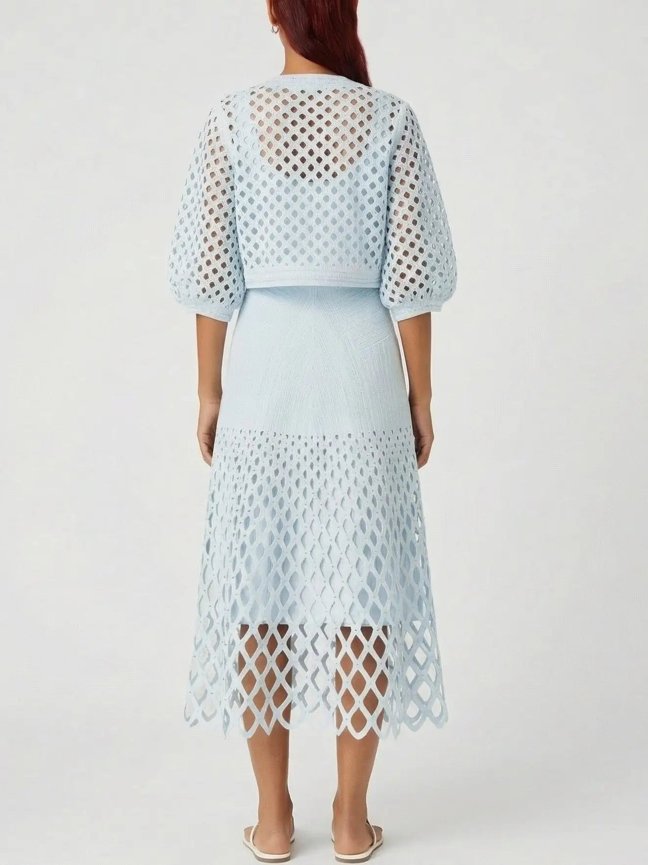 Crystal-Embellished Knit Cardigan and Midi Dress Set - Suits & Sets