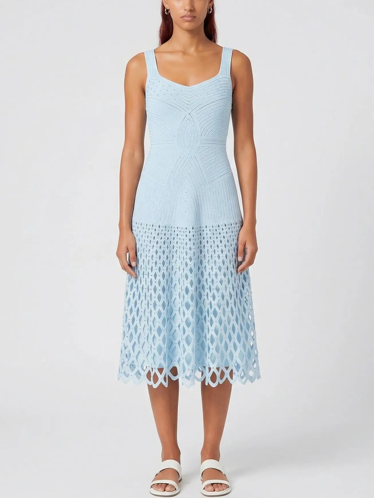 Crystal-Embellished Knit Cardigan and Midi Dress Set - Suits & Sets