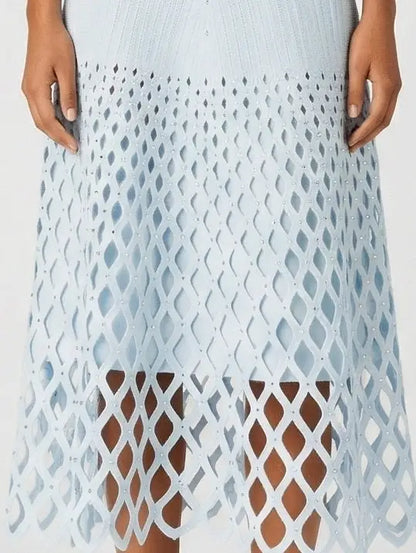 Crystal-Embellished Knit Cardigan and Midi Dress Set - Suits & Sets