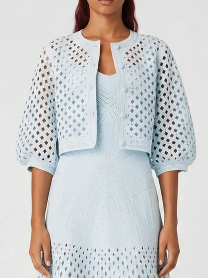 Crystal-Embellished Knit Cardigan and Midi Dress Set - Suits & Sets