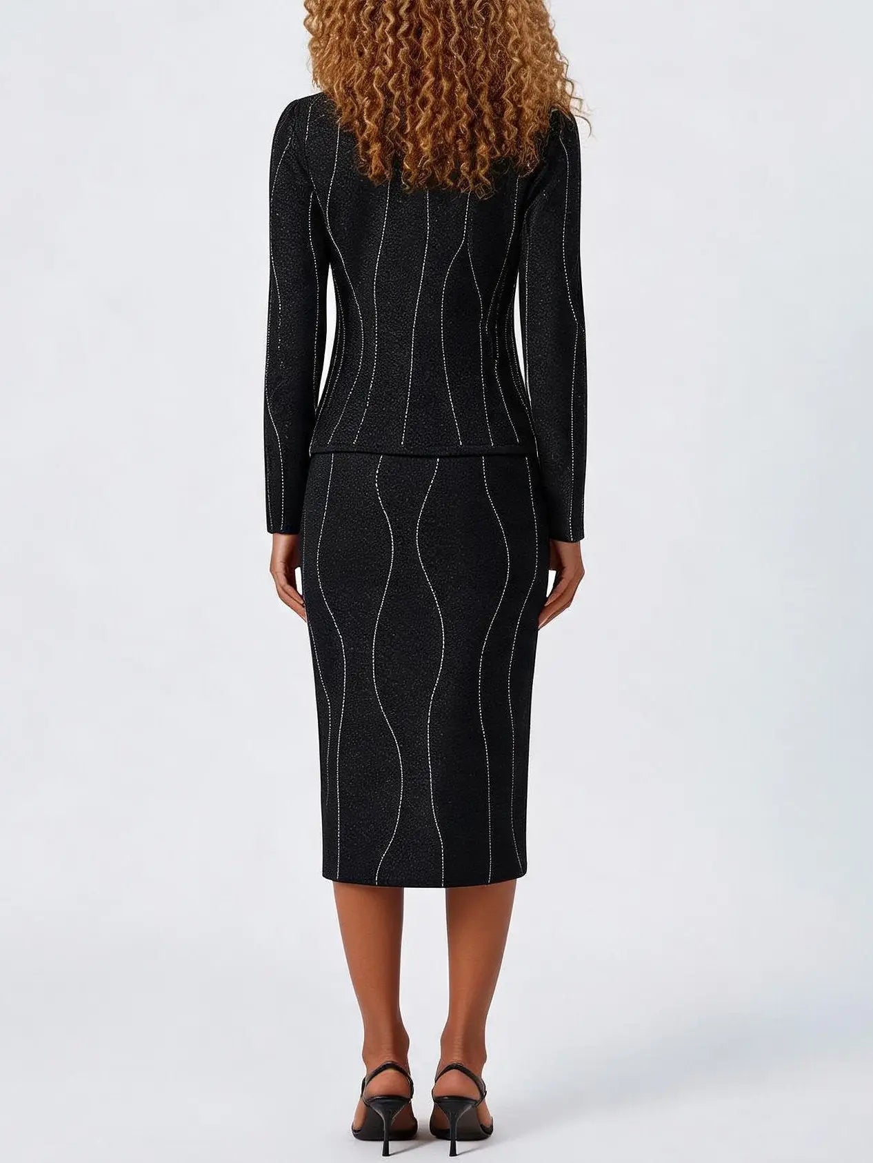 Bead-Embellished Wool and Silk Top and Skirt Set in Black - Suits & Sets