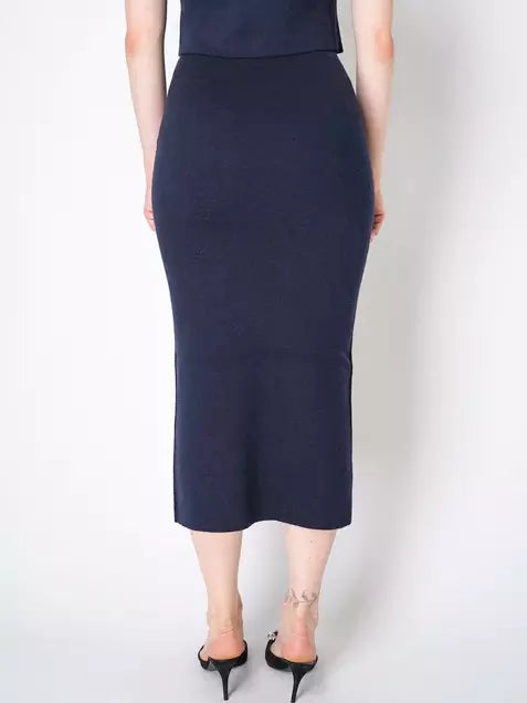 Crystal-Embellished Pocket Knit Midi Skirt in Navy Branna Couture