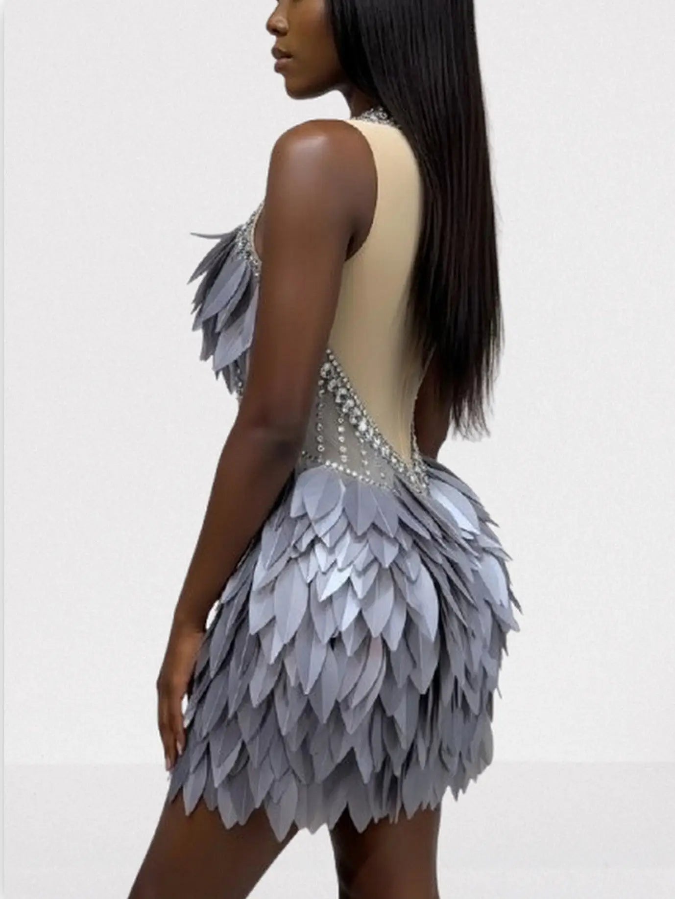 Crystal-Embellished Leaf-Appliqué Mini Dress - Dresses