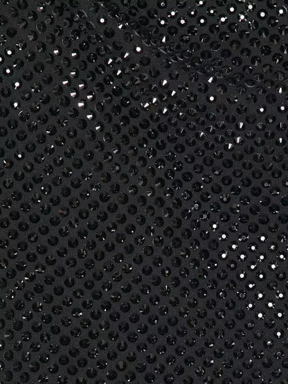 Crystal-Embellished Long Black Gathered Evening Dress - Dresses