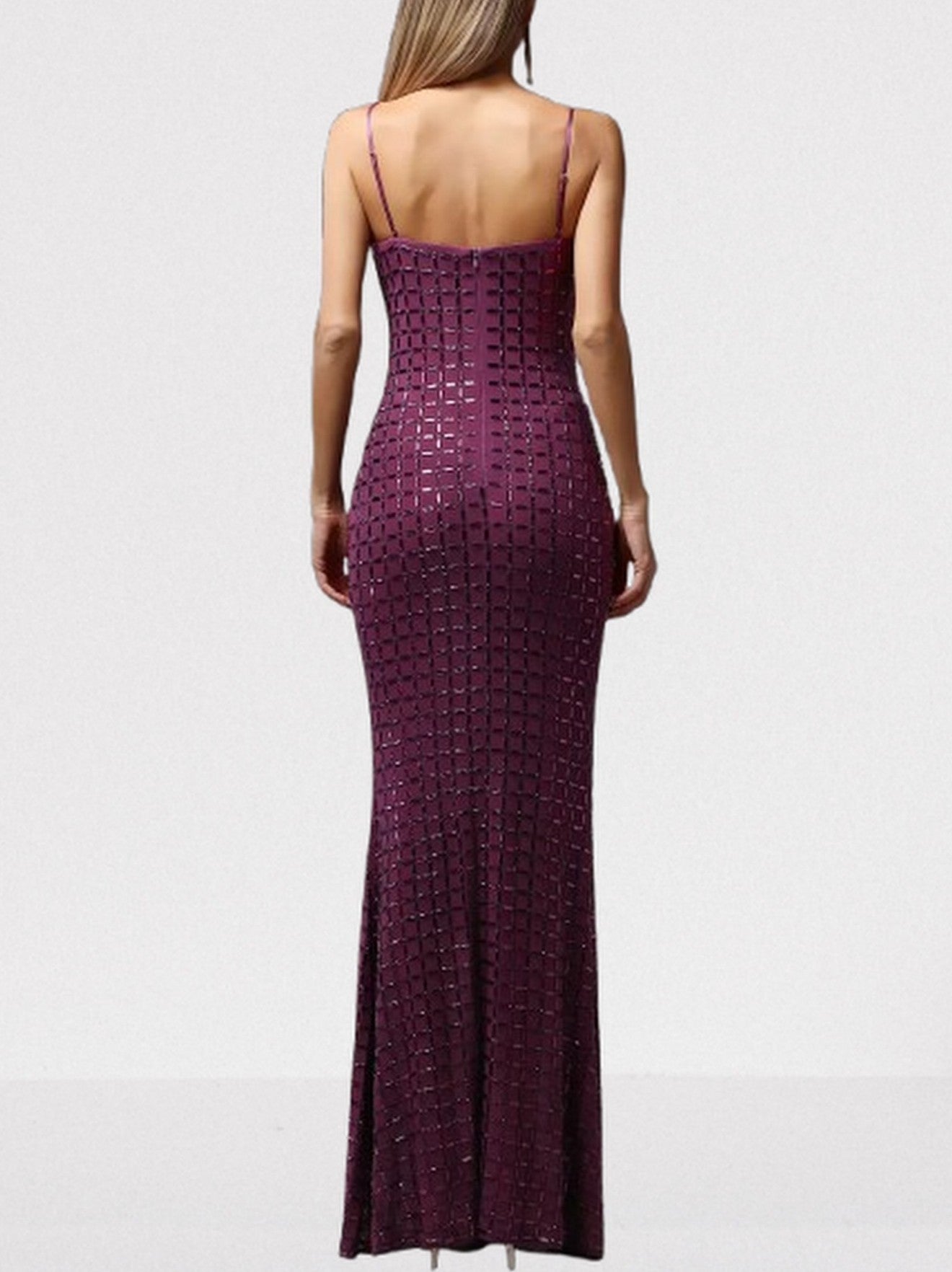 Crystal-Embellished Sleeveless Maxi Dress in Purple - Dresses