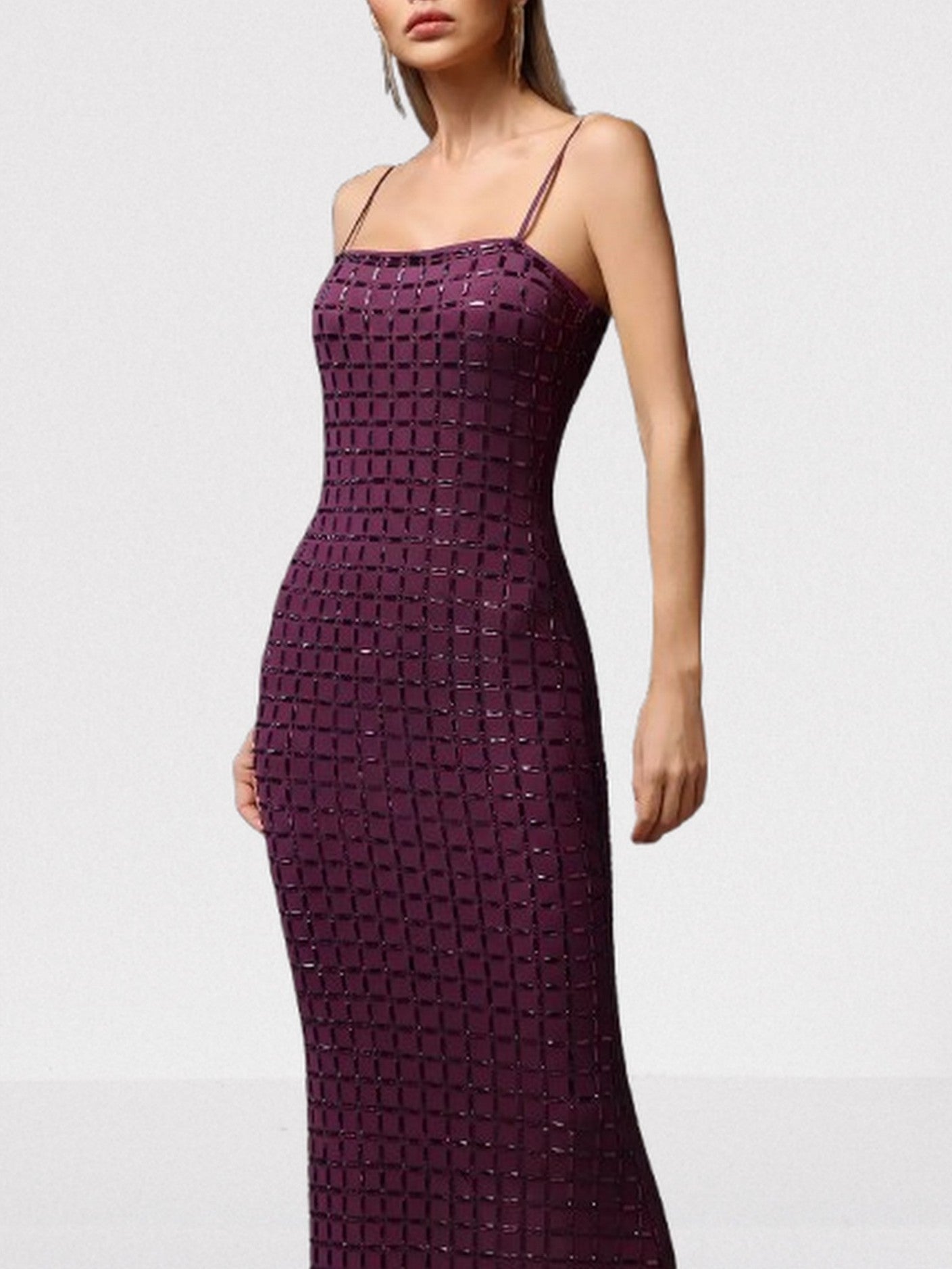 Crystal-Embellished Sleeveless Maxi Dress in Purple - Dresses