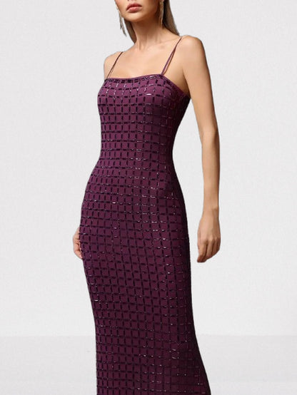 Crystal-Embellished Sleeveless Maxi Dress in Purple - Dresses