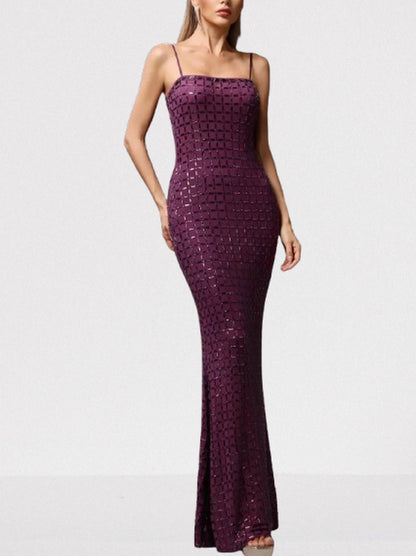 Crystal-Embellished Sleeveless Maxi Dress in Purple - Dresses