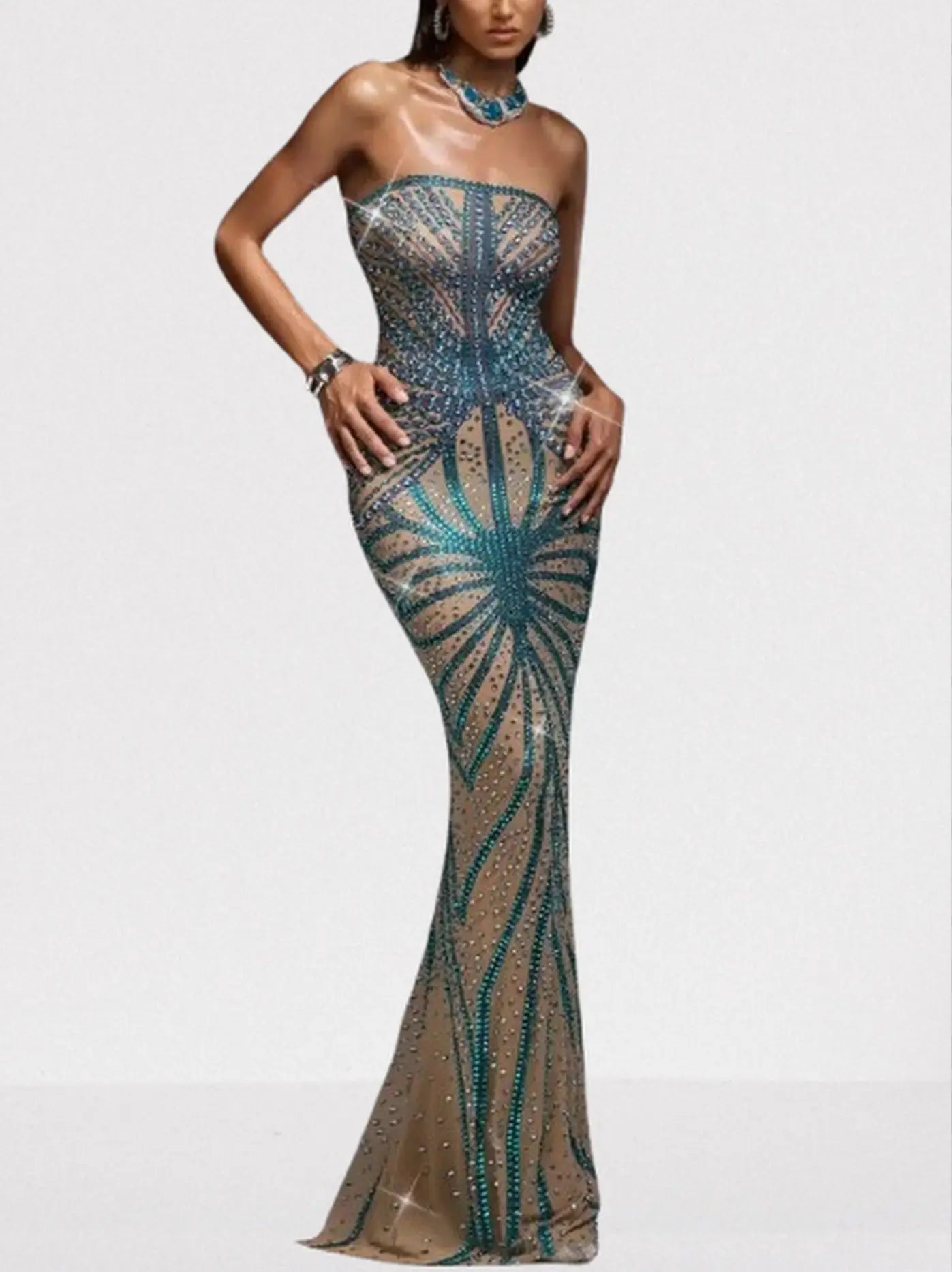 Crystal-Embellished Strapless Bodycon Maxi Dress - Dresses