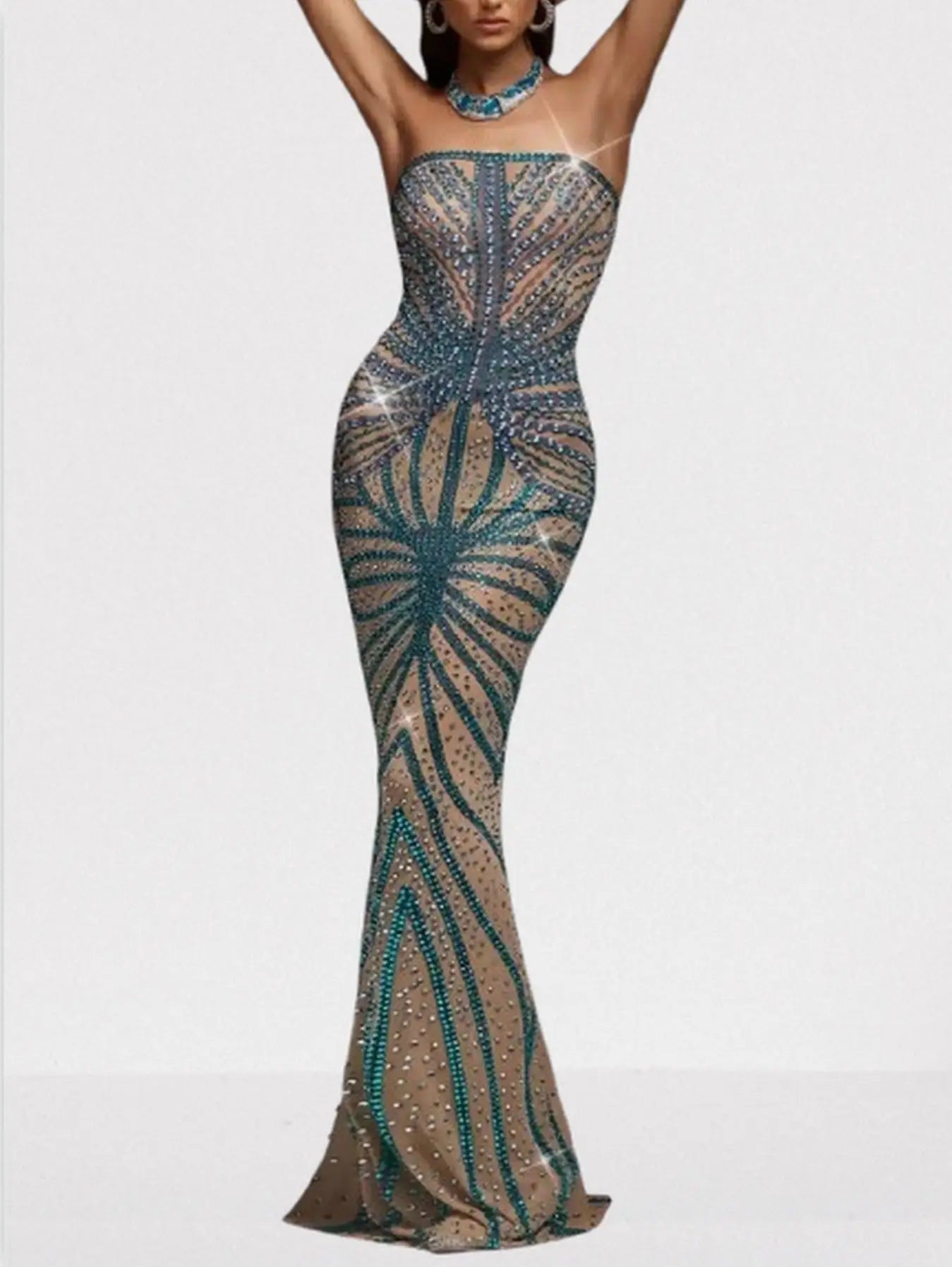 Crystal-Embellished Strapless Bodycon Maxi Dress - Dresses