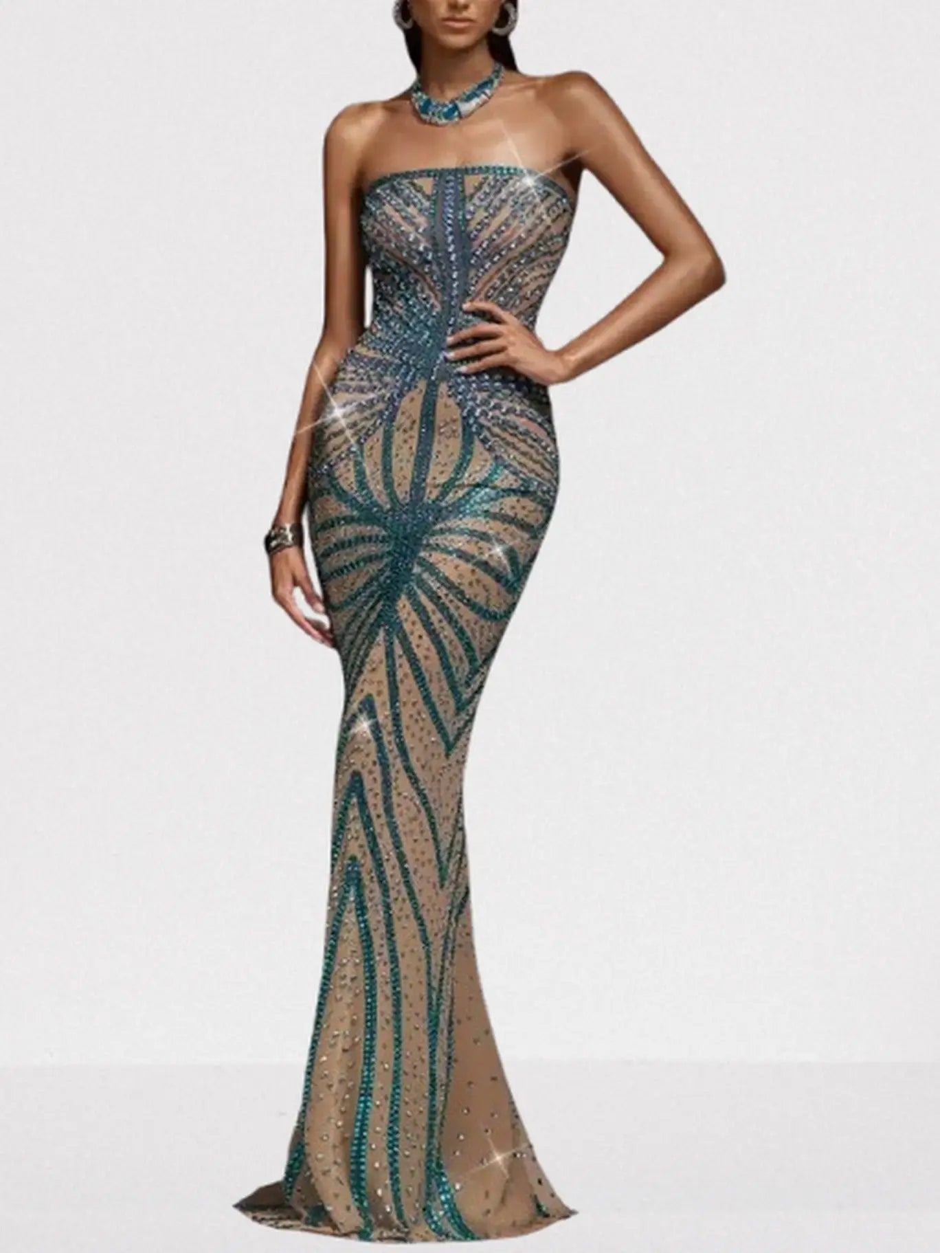 Crystal-Embellished Strapless Bodycon Maxi Dress - Dresses