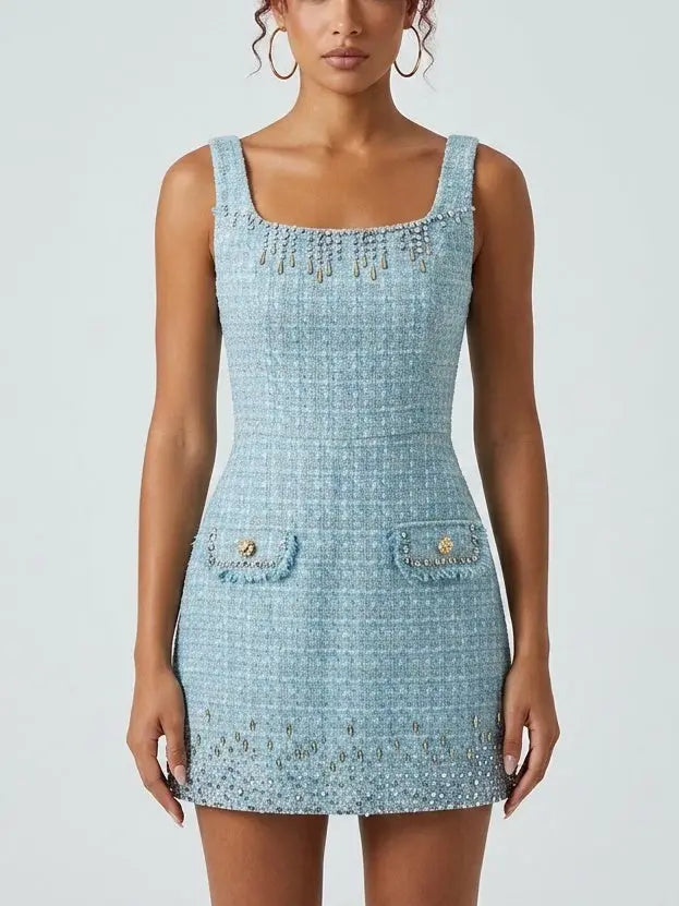Crystal-Embellished Tweed Jacket and Dress Set - Suits & Sets