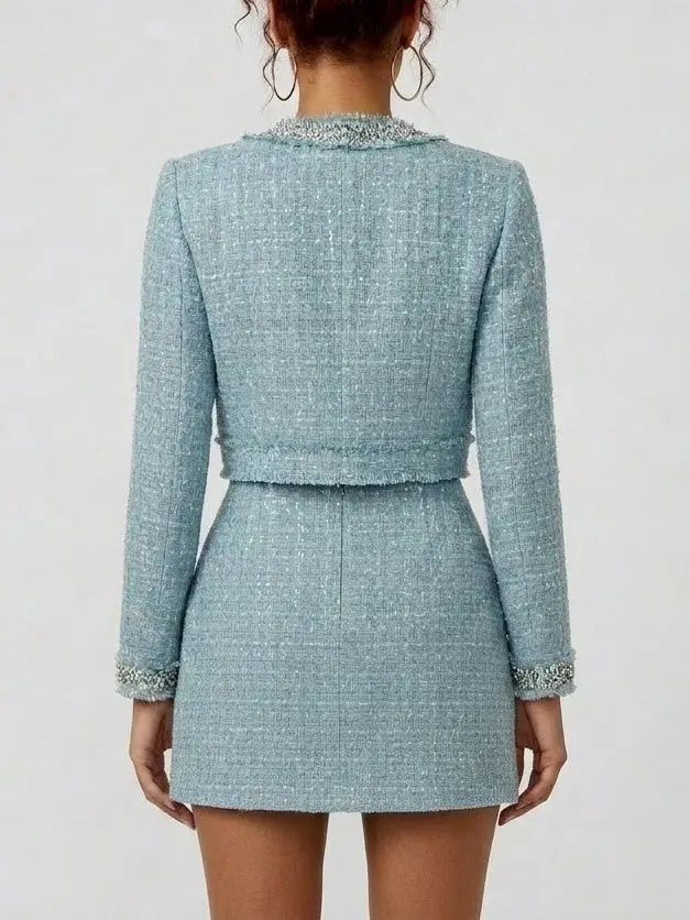 Crystal-Embellished Tweed Jacket and Dress Set - Suits & Sets