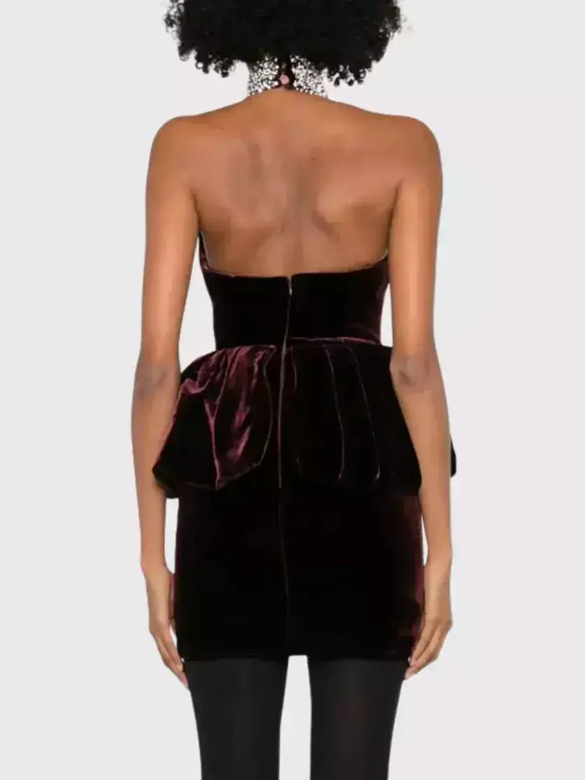 Crystal-Embellished Velvet Peplum Mini Dress - Dresses