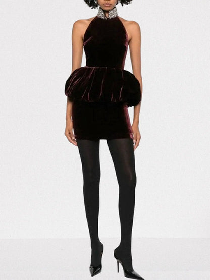 Crystal-Embellished Velvet Peplum Mini Dress - Dresses