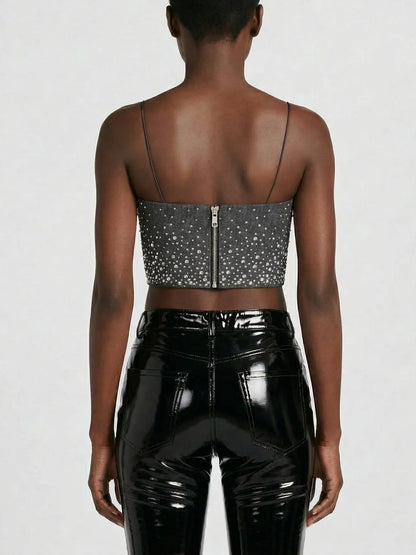 Crystal-Embellished Wool-Blend Bralette Crop Top - Tops
