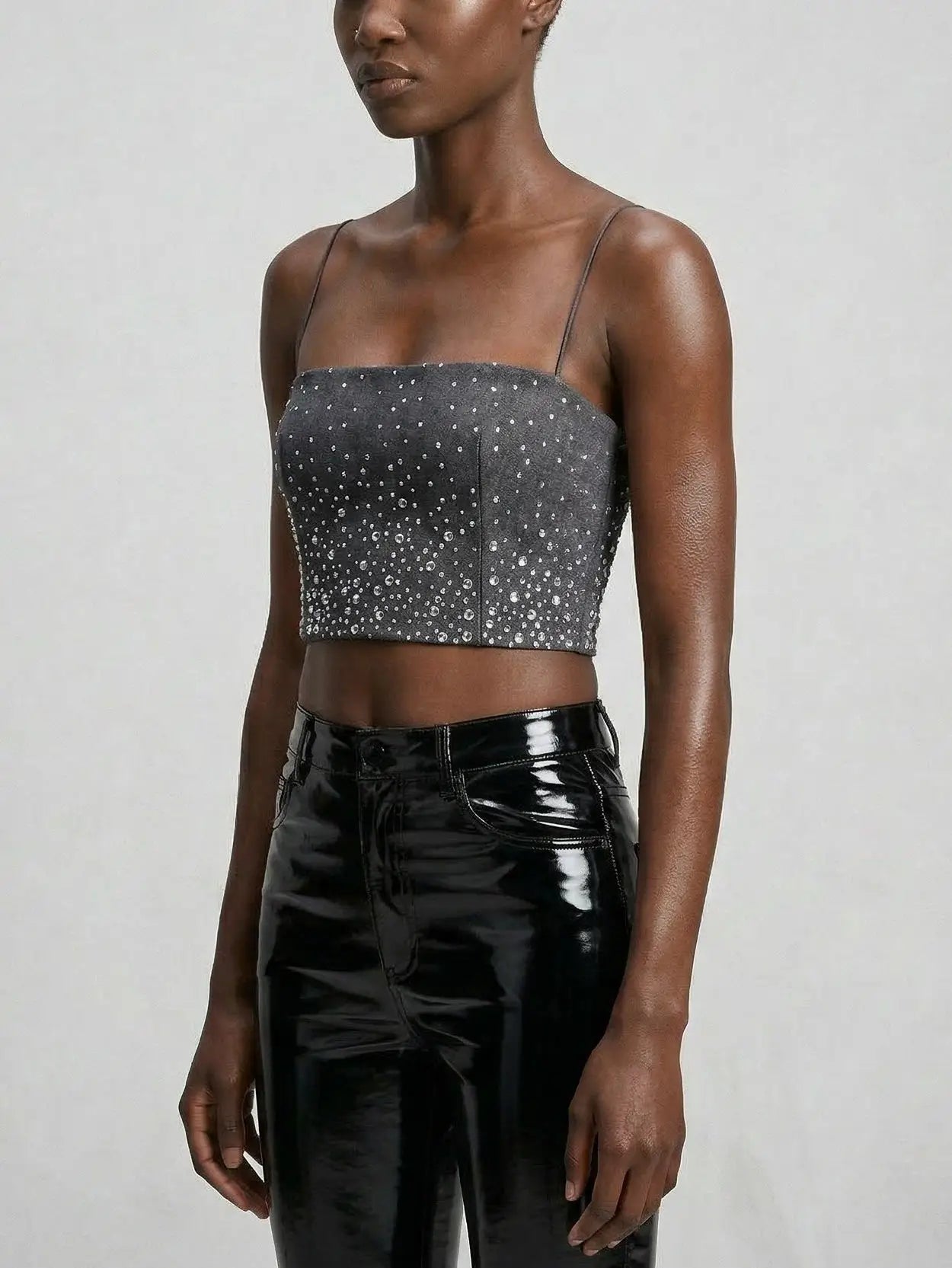 Crystal-Embellished Wool-Blend Bralette Crop Top - Tops