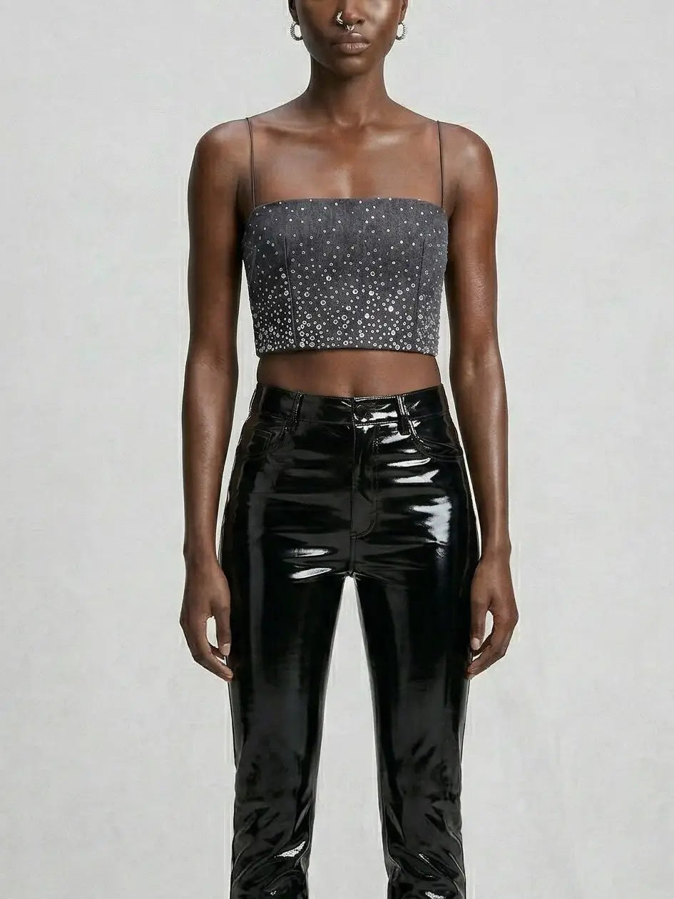Crystal-Embellished Wool-Blend Bralette Crop Top - Tops