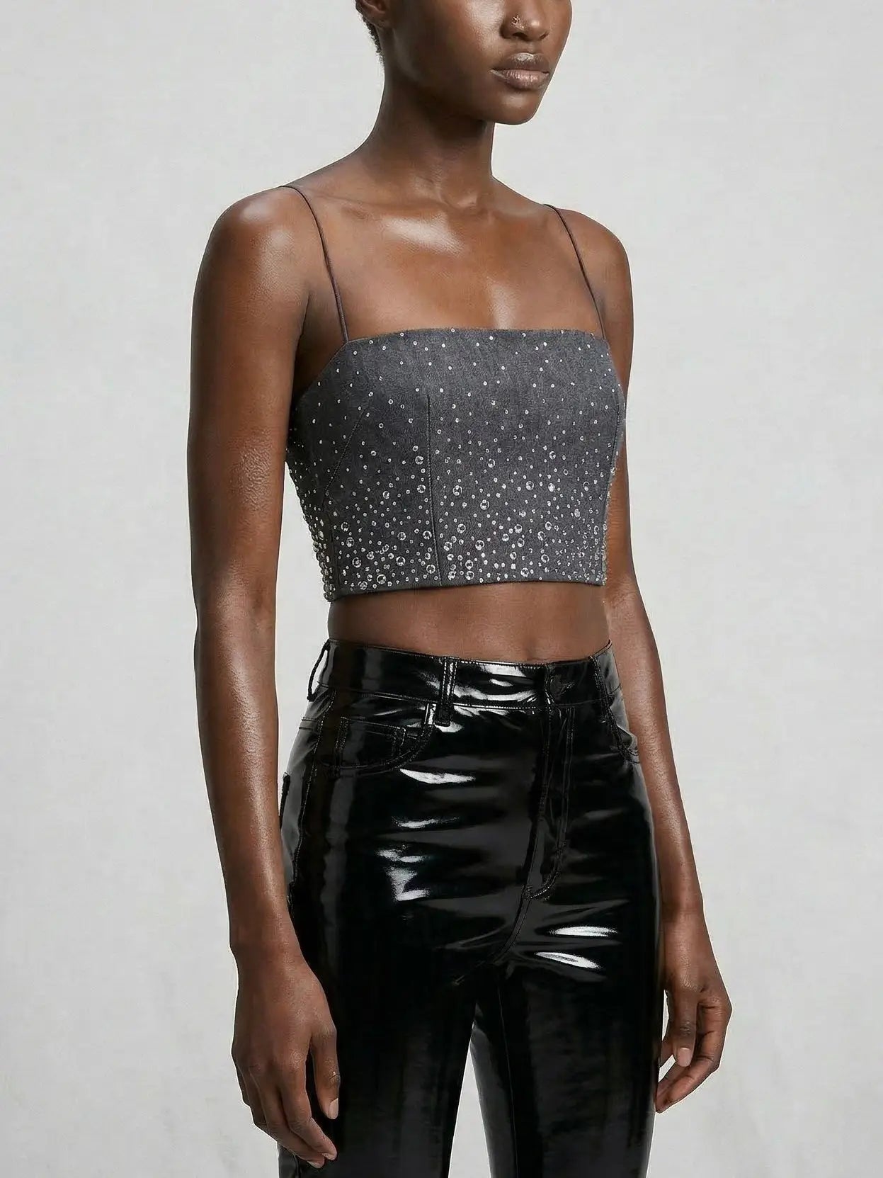 Crystal-Embellished Wool-Blend Bralette Crop Top - Tops