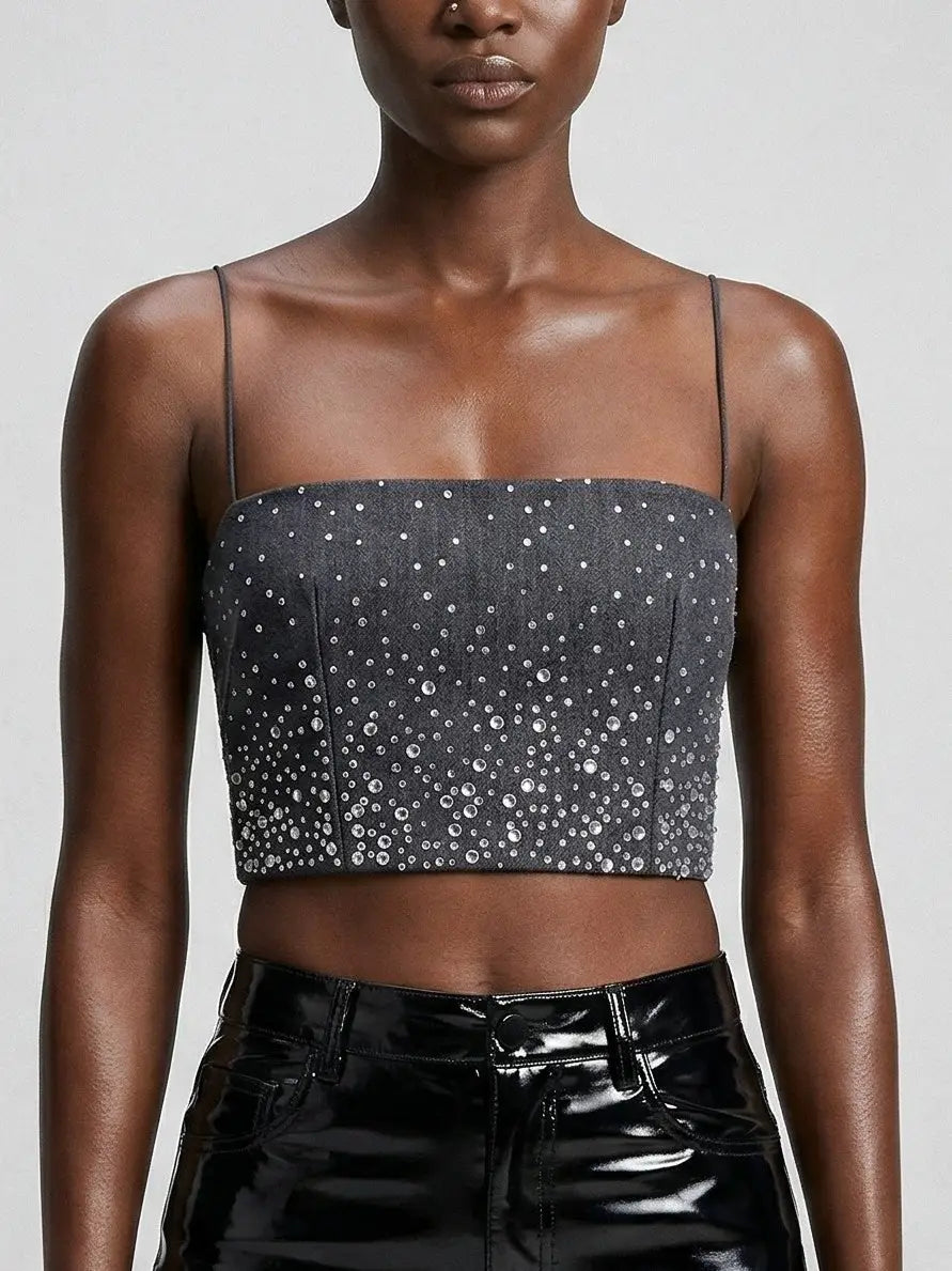 Crystal-Embellished Wool-Blend Bralette Crop Top - Tops
