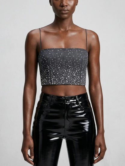 Crystal-Embellished Wool-Blend Bralette Crop Top - Tops