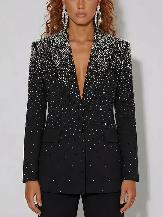 Crystal-Embellished Wool-Blend Tailored Blazer - Small / Black - Jackets