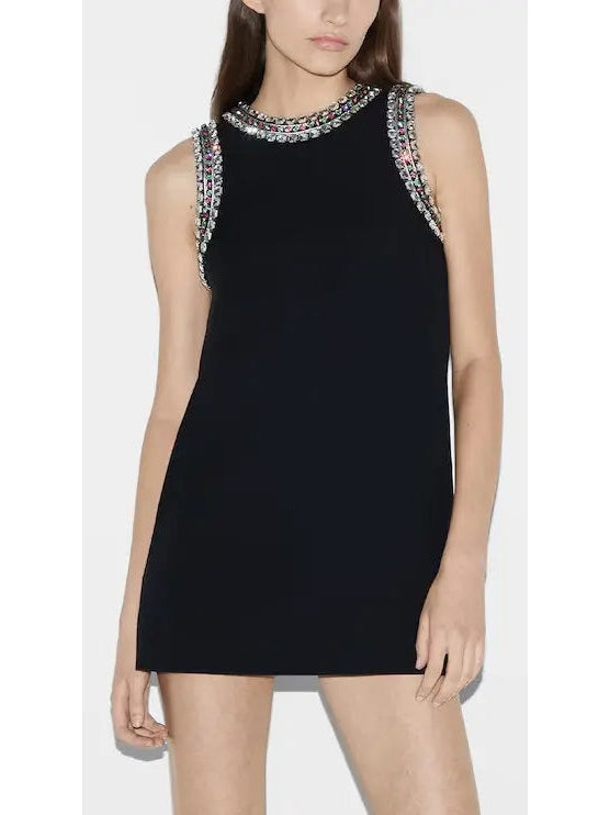 Crystal-Embroidered Black Mini Dress - Branna Couture