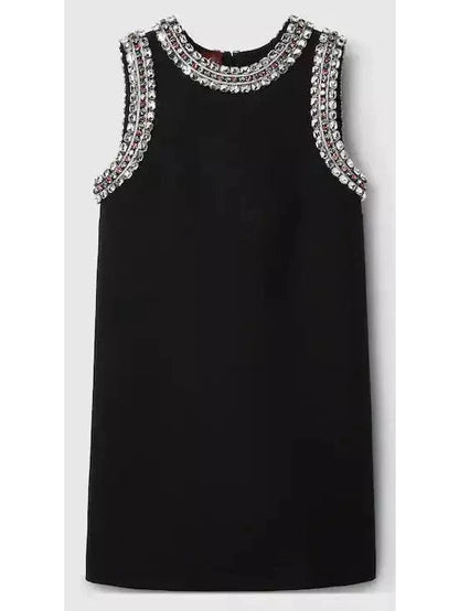 Crystal-Embroidered Black Mini Dress - Branna Couture