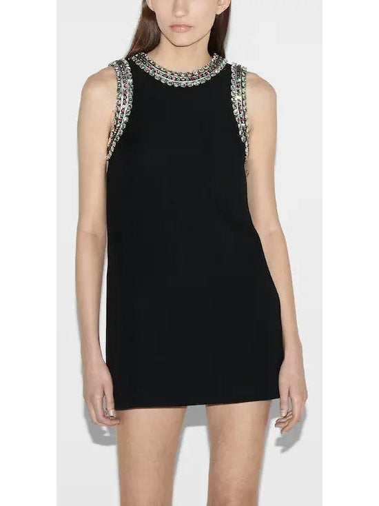 Crystal-Embroidered Black Mini Dress - Branna Couture