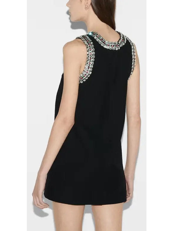 Crystal-Embroidered Black Mini Dress - Branna Couture