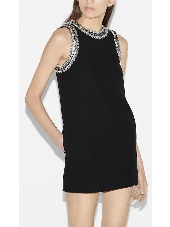 Crystal-Embroidered Black Mini Dress - Branna Couture