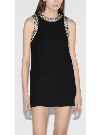 Crystal-Embroidered Black Mini Dress - Branna Couture