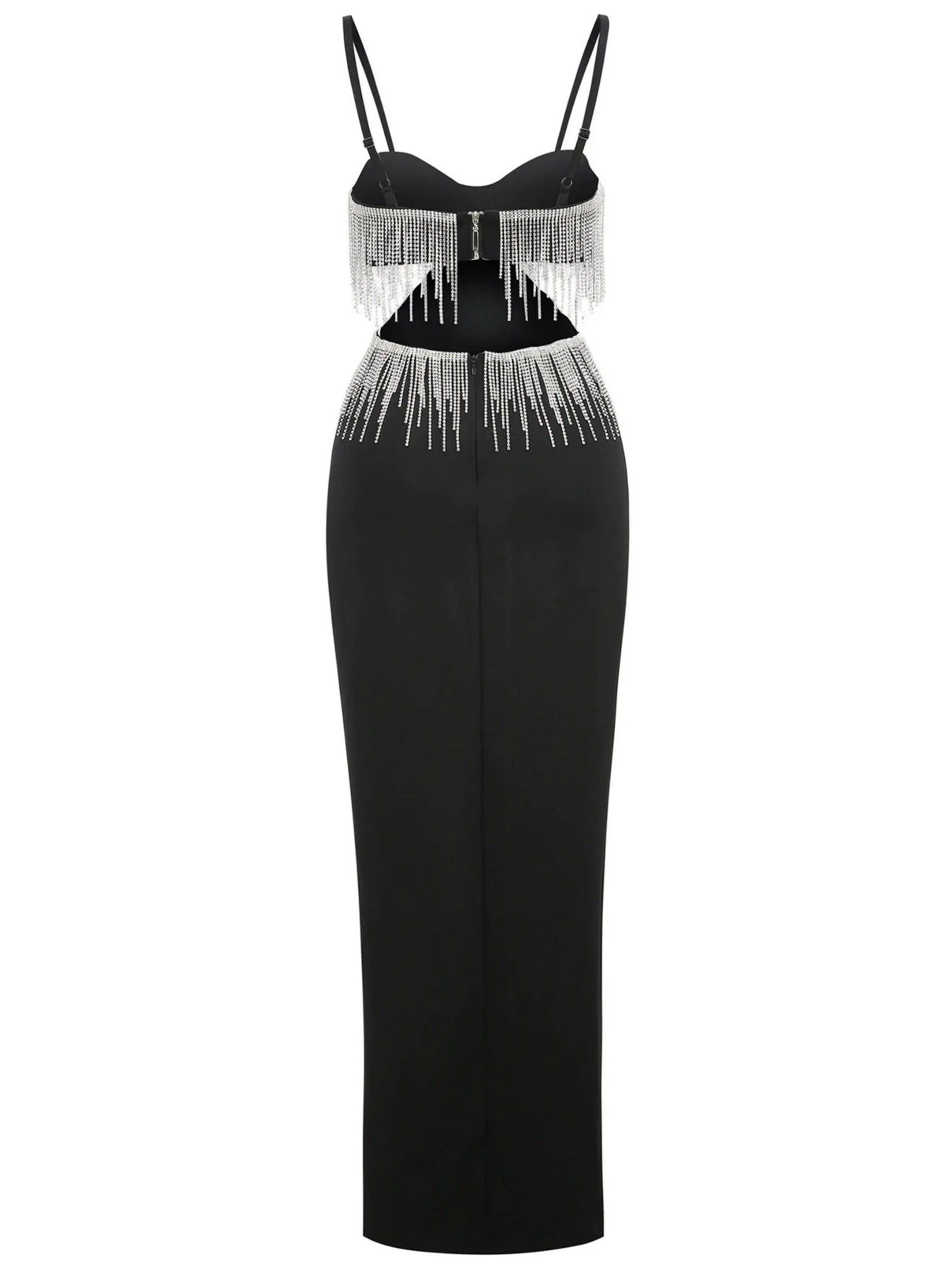 Crystal-Fringed Bustier Cut-Out Dress - Branna Couture