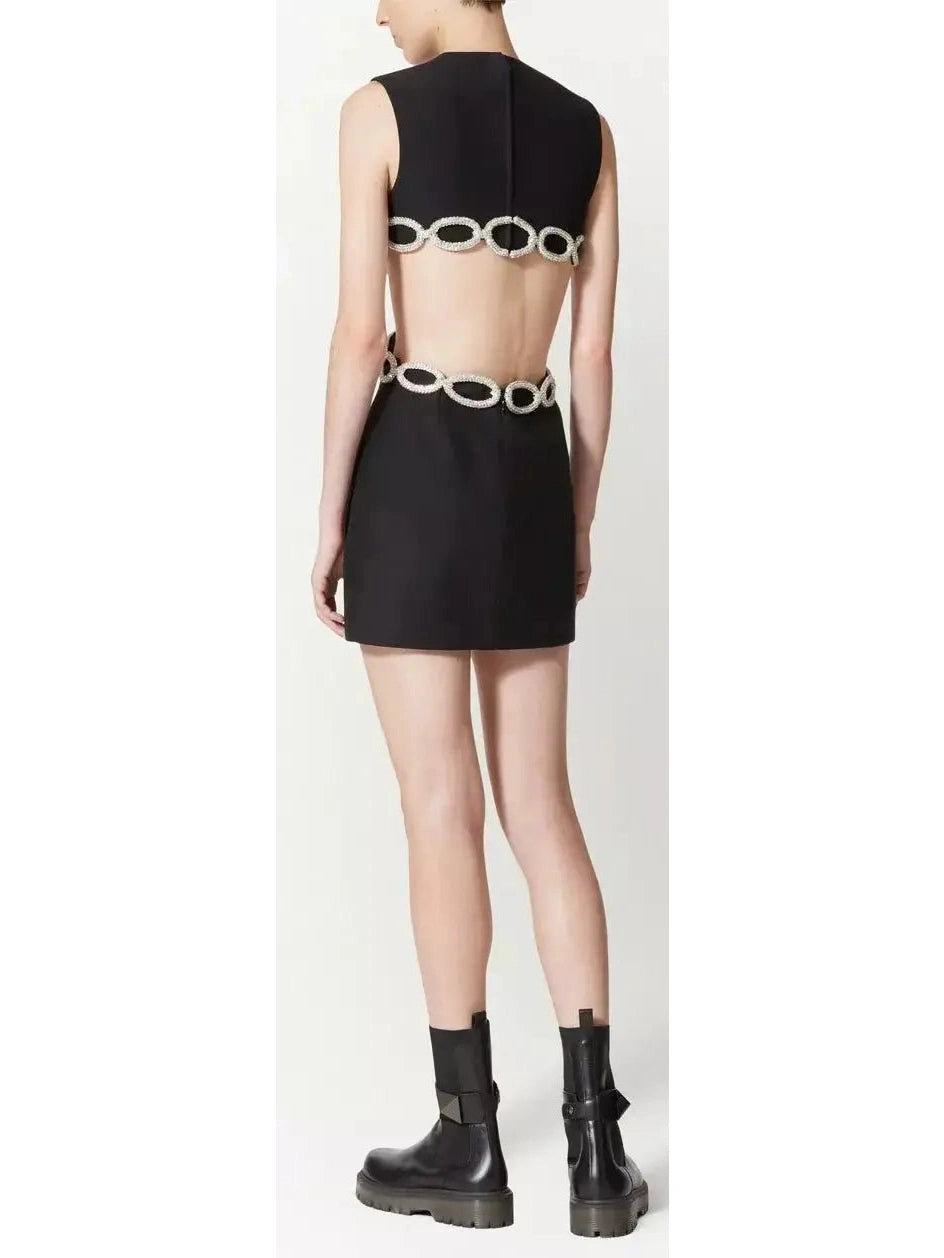 Crystal Link-Embellished Cut-Out Mini Dress - Branna Couture