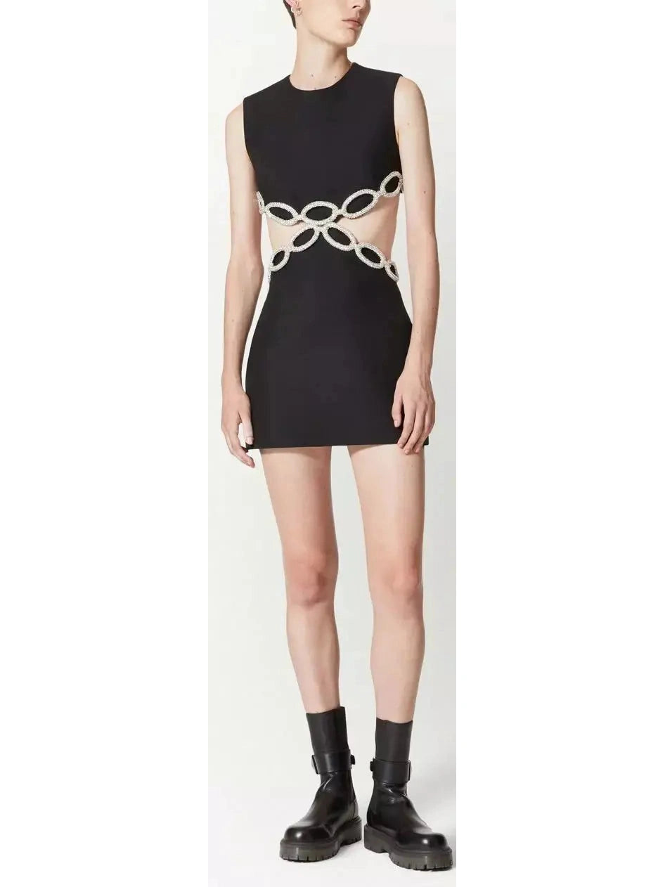 Crystal Link-Embellished Cut-Out Mini Dress - Branna Couture