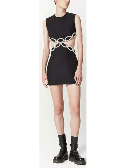 Crystal Link-Embellished Cut-Out Mini Dress - Branna Couture