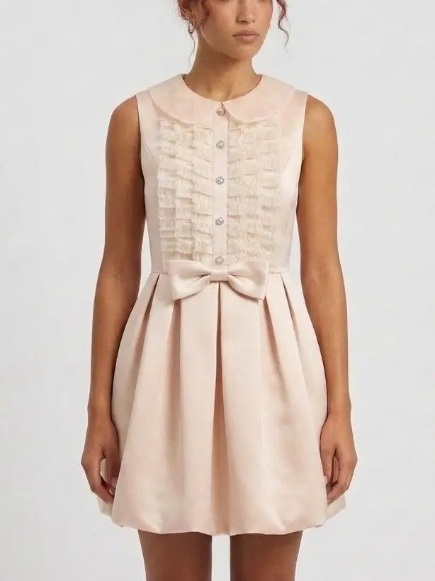 Crystal Button Lace Ruffle Mini Dress - Small - Dresses
