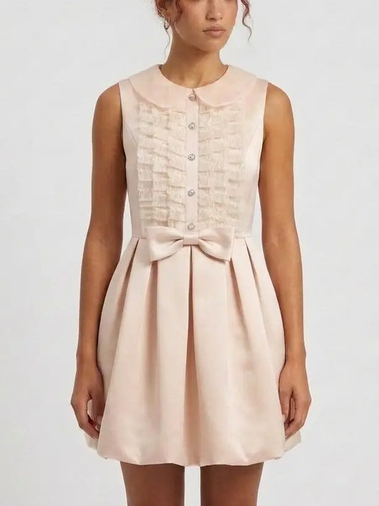 Crystal Button Lace Ruffle Mini Dress - Small - Dresses