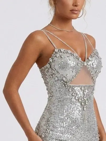 Crystal Embellished Mini Dress with Chandelier Fringe - Dresses