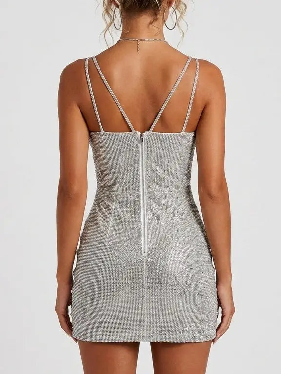 Crystal Embellished Mini Dress with Chandelier Fringe - Dresses