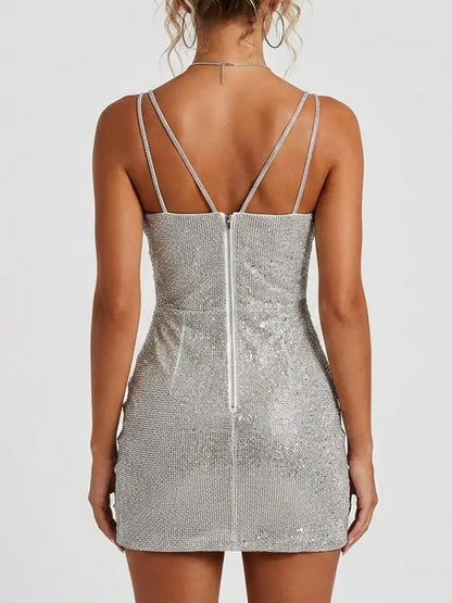 Crystal Embellished Mini Dress with Chandelier Fringe - Dresses