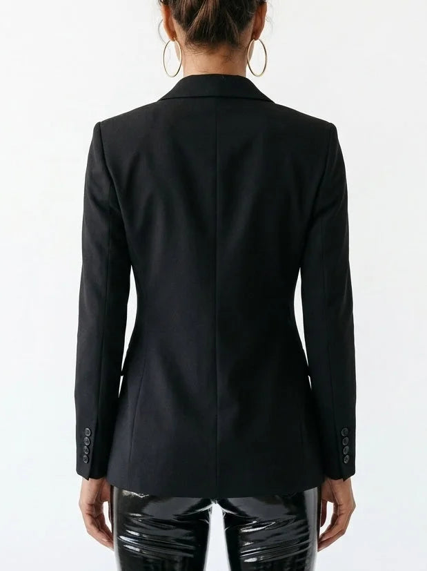 Crystal Rose Embellished Black Blazer - Jackets