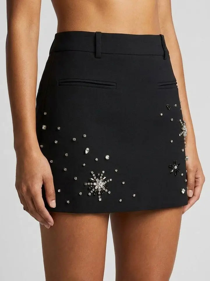 Crystal Snowflake Embellished Mini Skirt - Skirts