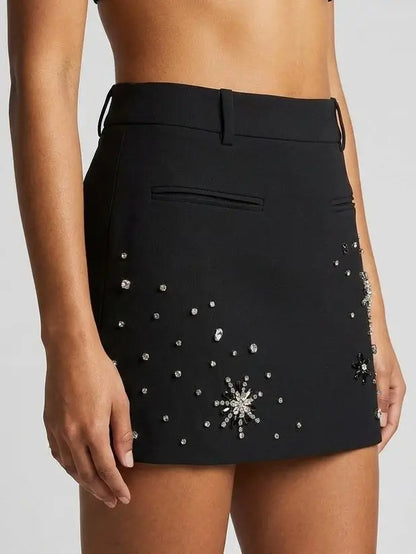 Crystal Snowflake Embellished Mini Skirt - Skirts